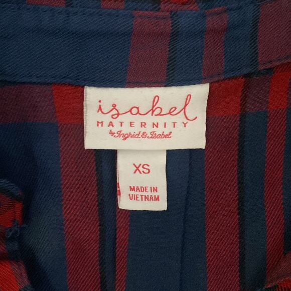 ISABEL MATERNITY Plaid Button Down Shirt Womens Sz XS Red Navy - Picture 7 of 8